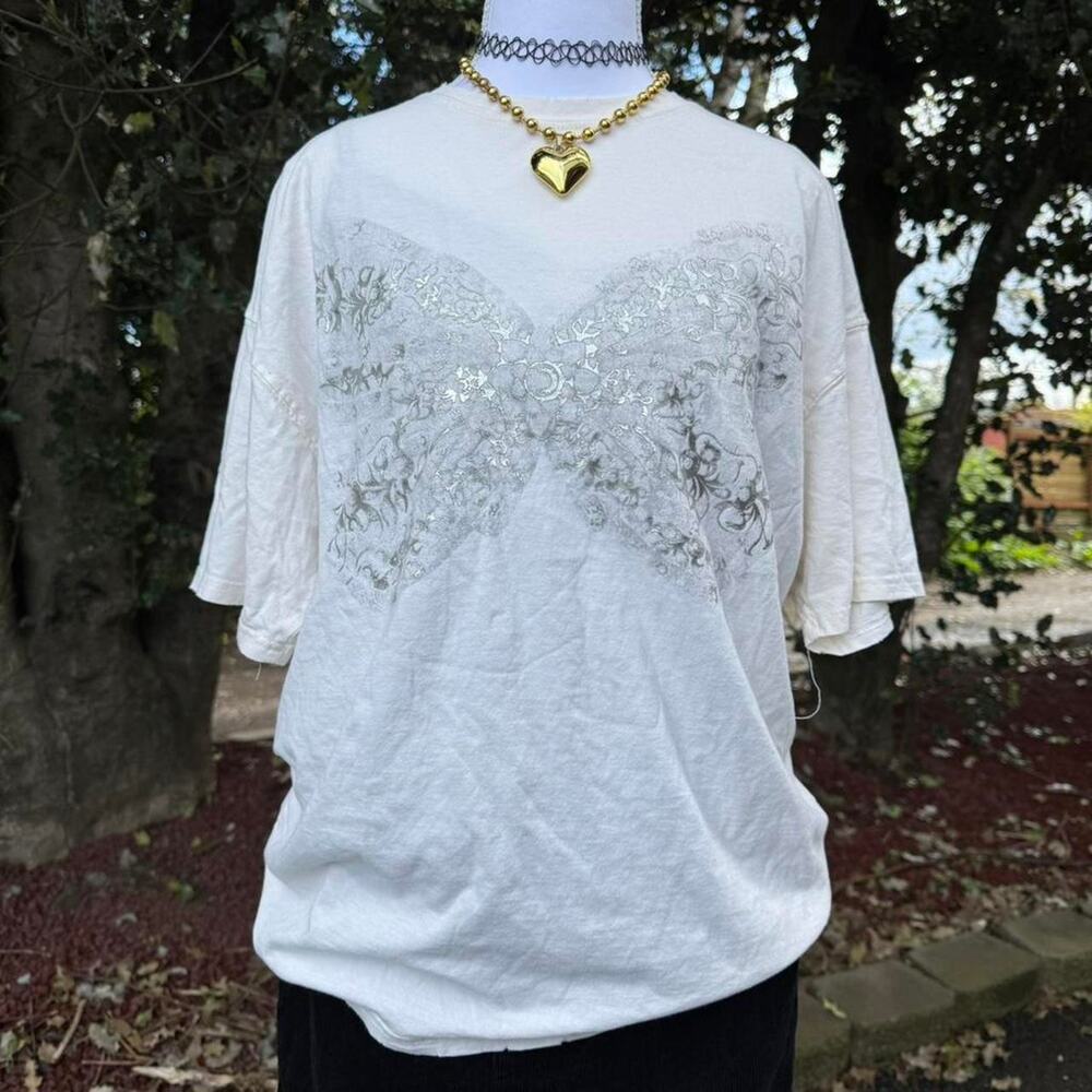 Coquette metallic white butterfly graphic